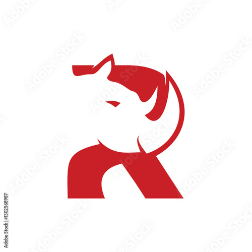 Rhino in Letter R dual meaning logo design