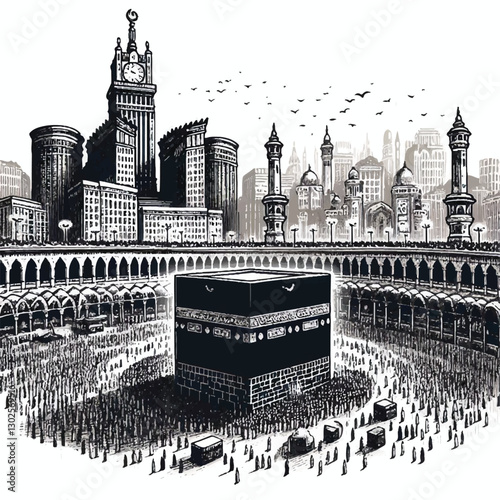 Free vector holy kaaba in mecca hand drawn sketch vector illustration