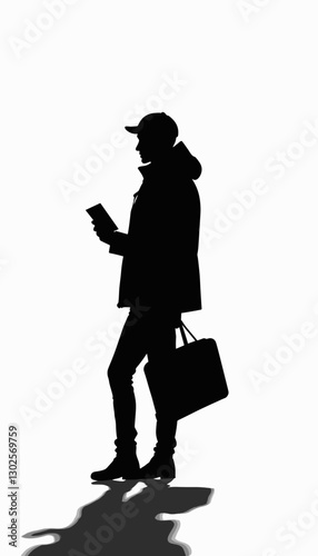 Minimalistic vector illustration of a person using a smartphone