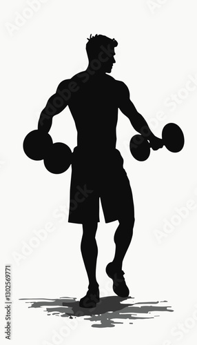 Minimalistic illustration of a man lifting weights in a gym