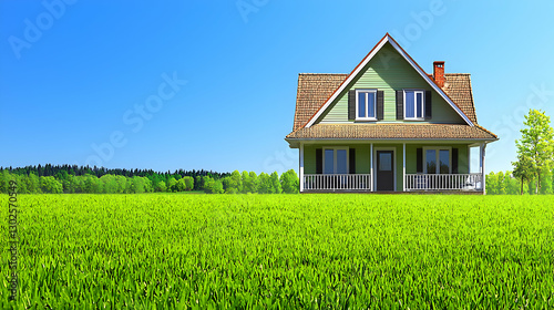 Wallpaper Mural Green House in a Lush Green Field under a Bright Blue Sky Torontodigital.ca