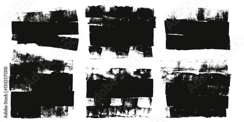 Ink streaks and callouts tag. Grunge brush paint stokes text boses. Brayer ink black merged lines. Thick paint rolled stripe stamps set. Chalk wide underlines. Vector smear labels banners background.
