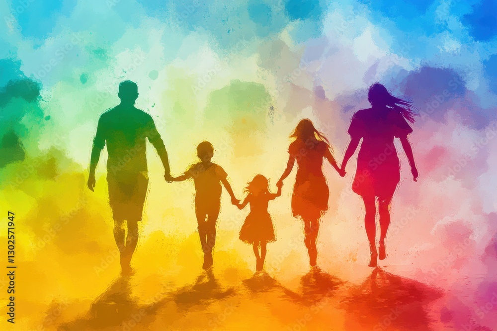 Fototapeta premium Vibrant Family Bonding in Colorful Background