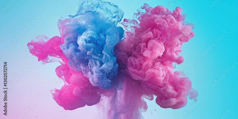Obraz premium Colorful smoke explosion on a blue background, with pink and turquoise colors