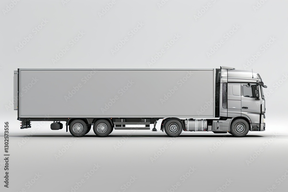 High Definition View of Grey Truck with Empty Trailer High Definition View of Grey Truck with Empty Trailer