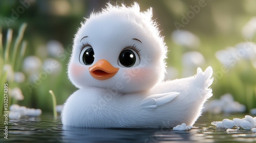 Fototapeta Naklejka Na Ścianę i Meble -  Delightful swan in a whimsical garden setting, capturing the essence of dark fantasy in enchanting 3D artistry