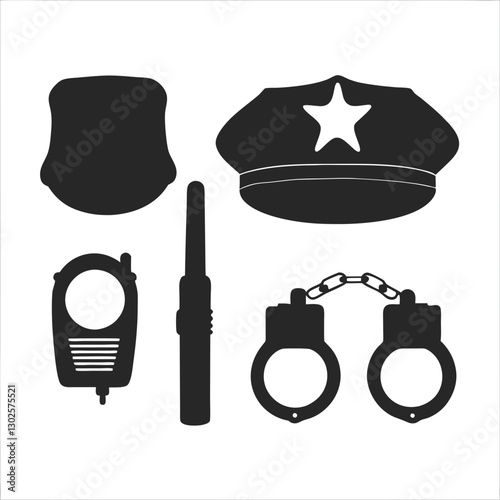 Police Equipment Silhouette vector illustration