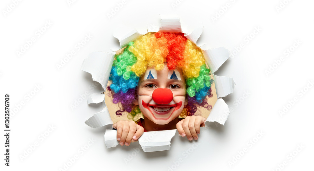 Naklejka premium Playful Clown with Rainbow Wig . April Fool's Day concept