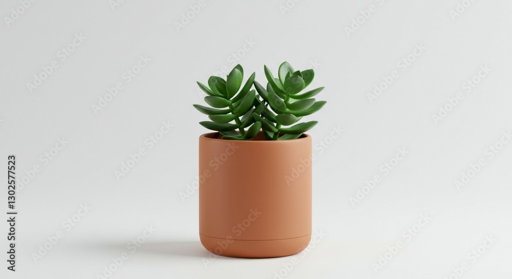 Fototapeta premium Jade Plant in Terracotta Pot Minimalist Home Decor Succulent Plant Photography