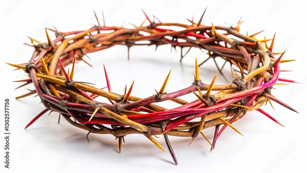Fototapeta premium Easter Crown of Thorns, Rustic Spring Wreath, Isolated White Background, Urban Exploration Photography Style