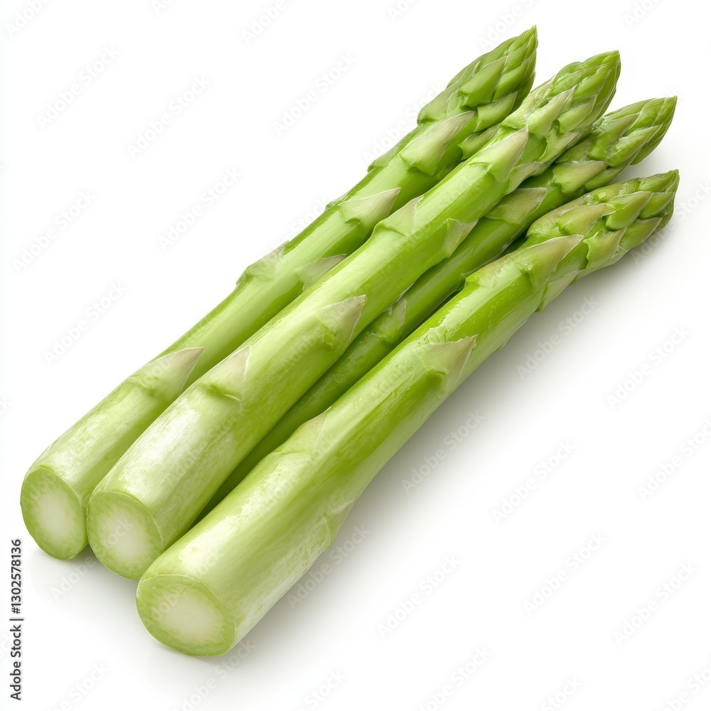 Three Green Asparagus Spears on White Background Three Green Asparagus Spears on White Background