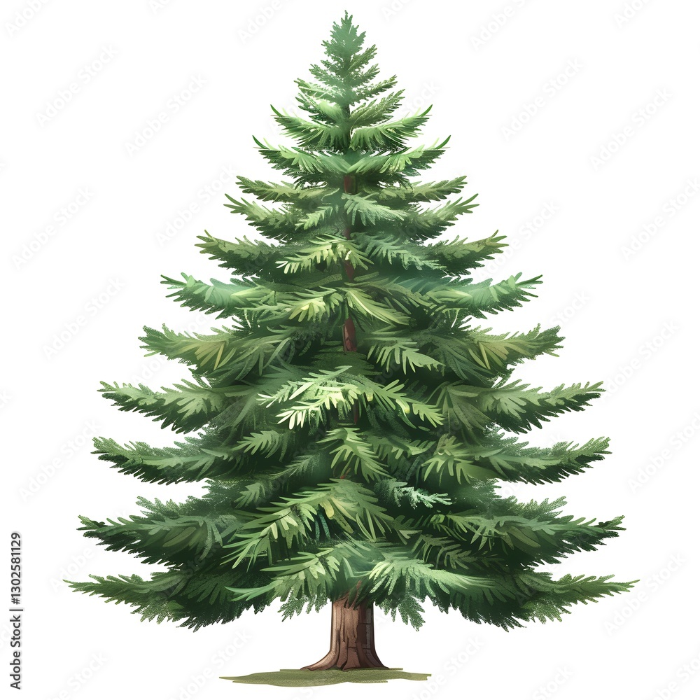 Fototapeta premium Lush Green Evergreen Tree with Dense Foliage Isolated on White Background