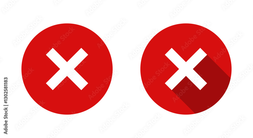 Obraz premium Cross mark, x icon with long shadow. Close, delete, block sign symbol on red circle