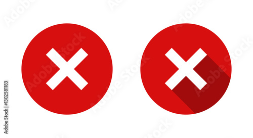 Cross mark, x icon with long shadow. Close, delete, block sign symbol on red circle