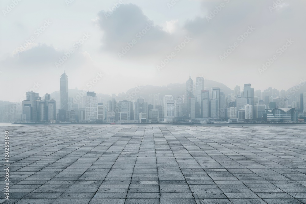 Sharp Image of Cityscape and Skyline of Chongqing From Empty Brick Floor Sharp Image of Cityscape and Skyline of Chongqing From Empty Brick Floor