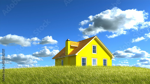 Wallpaper Mural Bright Yellow House in a Flower Field Under a Sunny Sky Torontodigital.ca