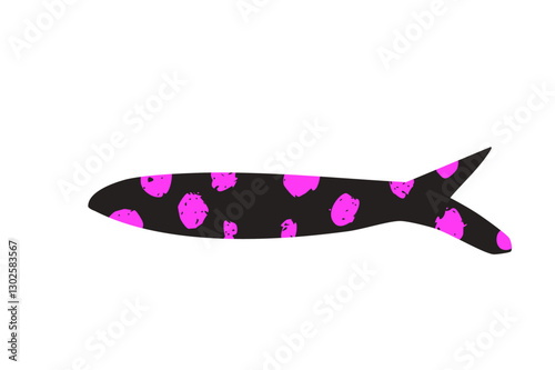 Simple fish. Sardine textured element. Salmon or anchovy silhouettes. Undersea animal. Vector hand drawn cutout collage illustration isolated on white background.