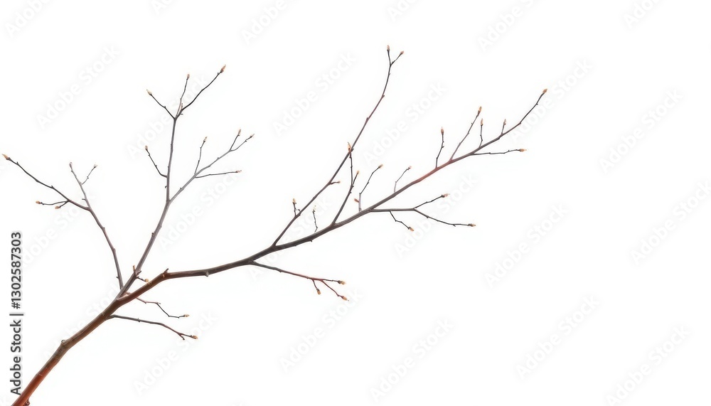 Delicate, bare branches isolated against a pure white backdrop, spring, simple Delicate, bare branches isolated against a pure white backdrop, spring, simple