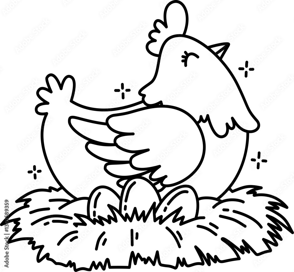 Hand drawn easter hen cartoon doodle Hand drawn easter hen cartoon doodle