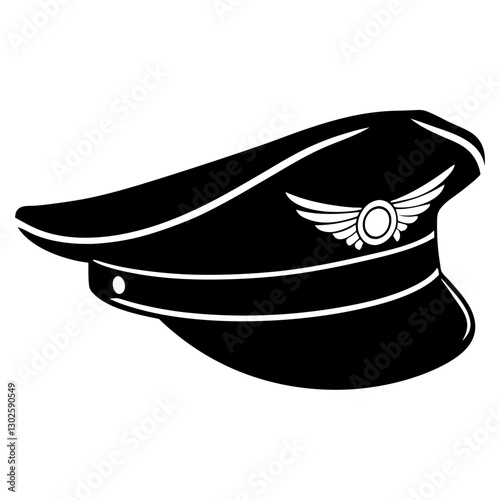 Silhouette of a Pilot's Cap with Aviation Wings - Airline Captain Hat Vector

