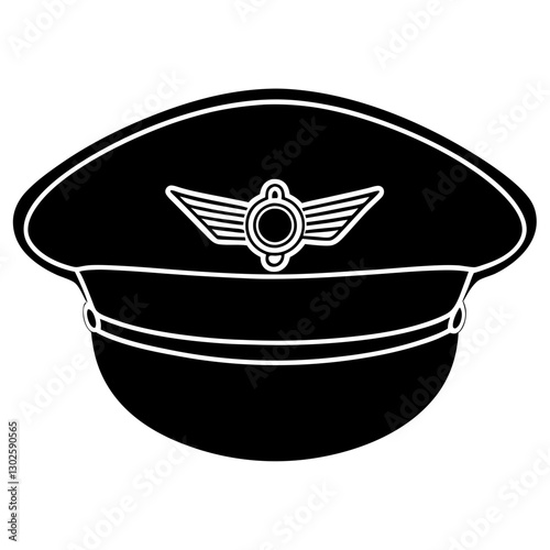 Silhouette of a Pilot's Cap with Aviation Wings - Airline Captain Hat Vector

