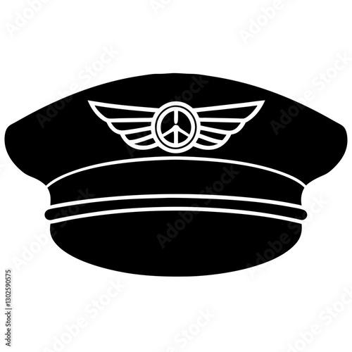 Silhouette of a Pilot's Cap with Aviation Wings - Airline Captain Hat Vector

