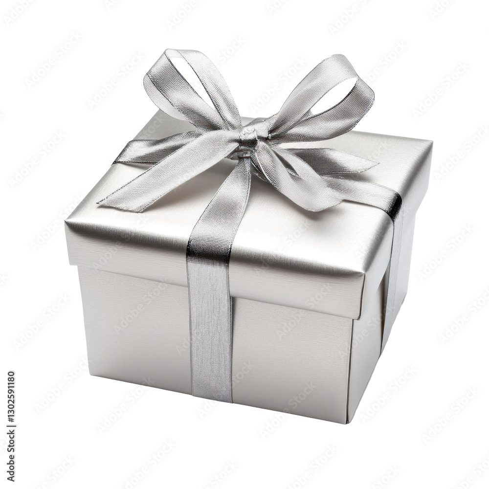 Obraz premium silver white gift box with ribbon