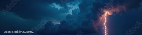 Dark towering cumulonimbus cloud with anvil-shaped base and electrically charged top, severe weather storm clouds, heavy rain, strong winds