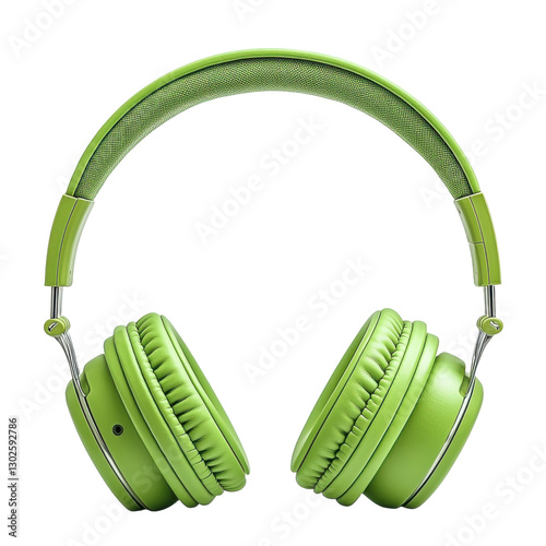 Green headphones isolated on white background, PNG