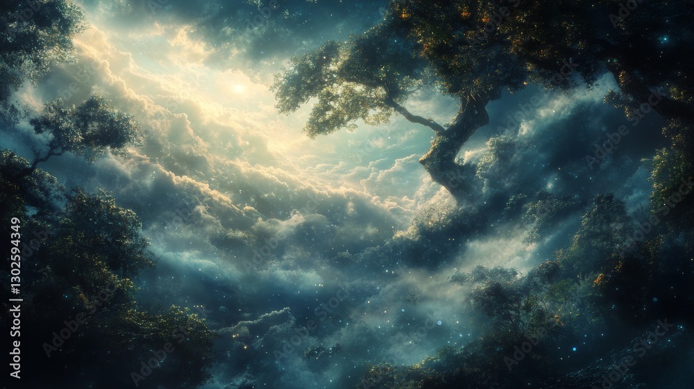 Fototapeta premium Enchanted Forest Above the Clouds: A Dreamlike Landscape