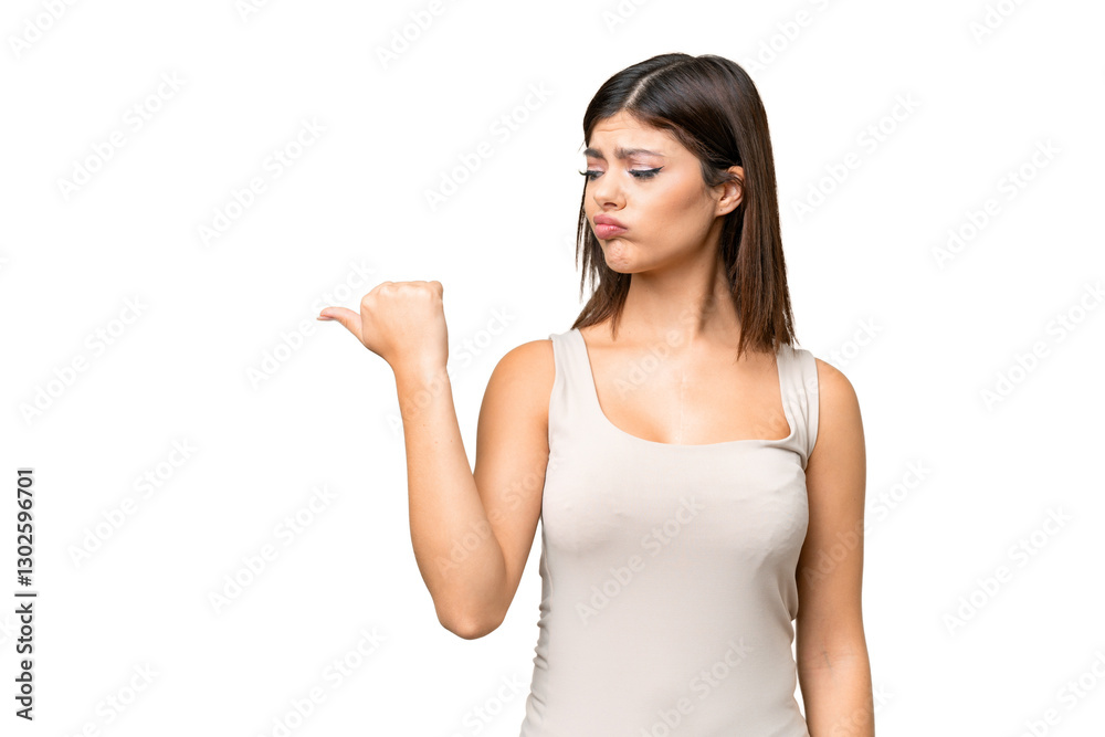 Young Russian woman over isolated chroma key background unhappy and pointing to the side Young Russian woman over isolated chroma key background unhappy and pointing to the side