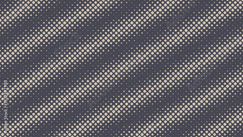 Square Rounded Dots Halftone Pattern Tilted Striped Vector Abstract Background. Half Tone Frequency Effect Geometric Rhomb Grid Graphical Abstraction. Retro Futuristic Technology Art Illustration