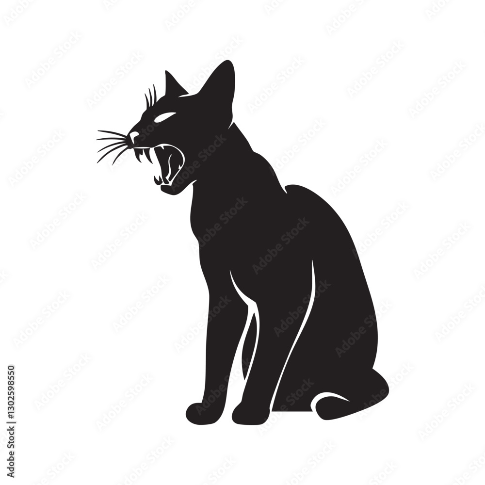 Fototapeta premium The Cat Roaring Black Silhouette Vector