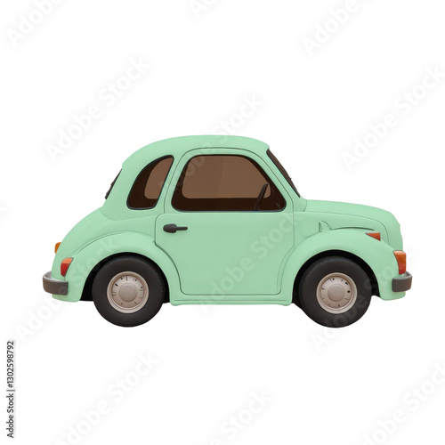 Cartoon Car in Light Green with Transparent Background