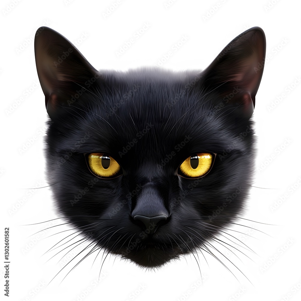Realistic Portrait of Black Cat with Striking Yellow Eyes Realistic Portrait of Black Cat with Striking Yellow Eyes