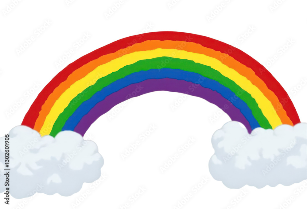 Fototapeta premium Cartoon Rainbow with Clouds, transparent background