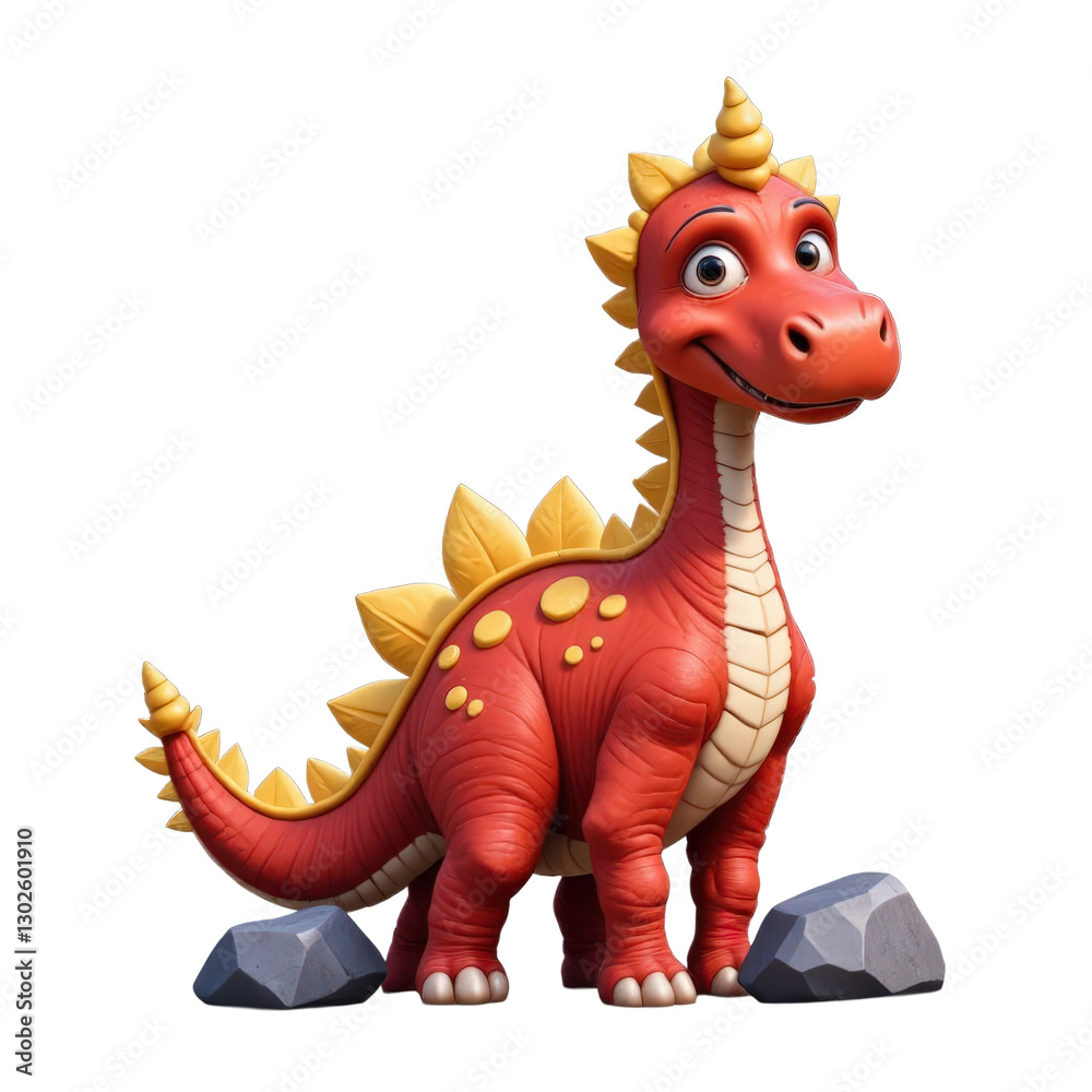 Naklejka premium Cartoon red dinosaur with transparent background