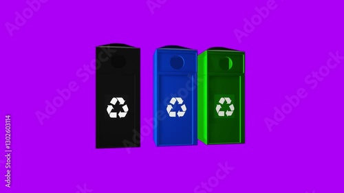 recycle bins on a purple screen background, waste bins