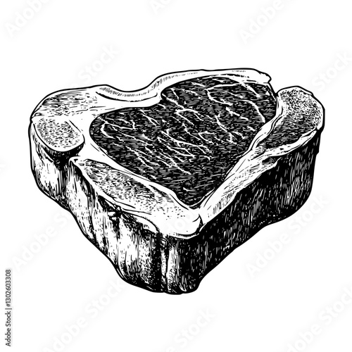 Heart-shaped steak illustration showcasing the unique characteristics of meat for culinary art and food design