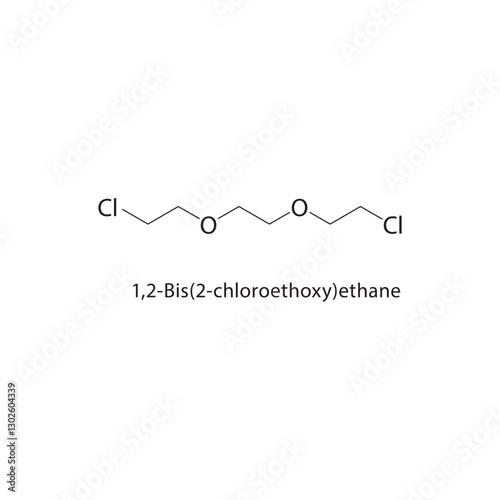 1,2-Bis(2-chloroethoxy)ethane skeletal structure.Halogenated Ether compound schematic illustration. Simple diagram, chemical formula.