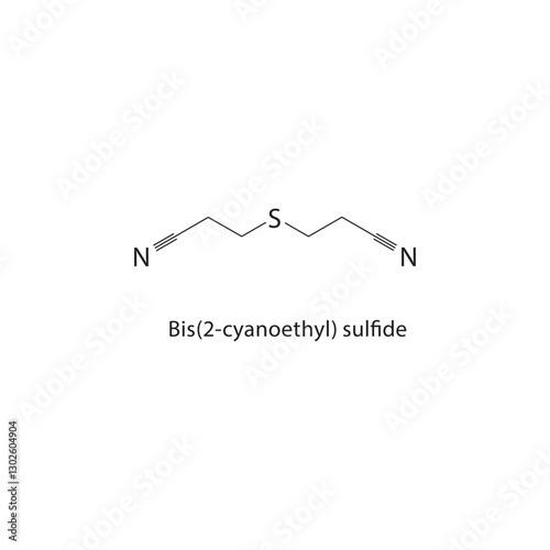 Bis(2-cyanoethyl) sulfide skeletal structure.Nitrile Sulfide compound schematic illustration. Simple diagram, chemical formula.
