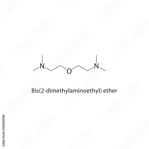 Bis(2-dimethylaminoethyl) ether skeletal structure.Amine Ether compound schematic illustration. Simple diagram, chemical formula.