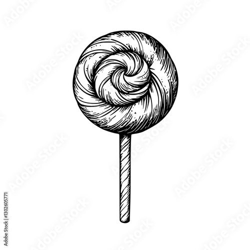Swirled candy lollipop design showcasing a whimsical treat on a stick