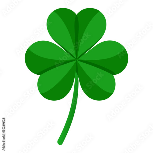 four leaf green clover leaf in shape of heart, an attribute to St. Patrick's day, abstract clover vector illustration isolated on white background Patrick