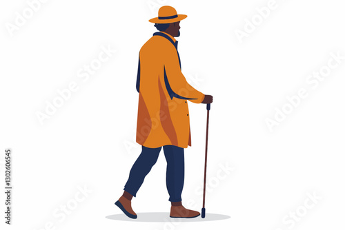 black man with cane man isolated