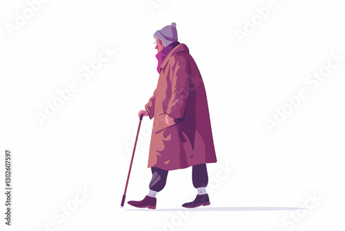 old woman with cane length isolated