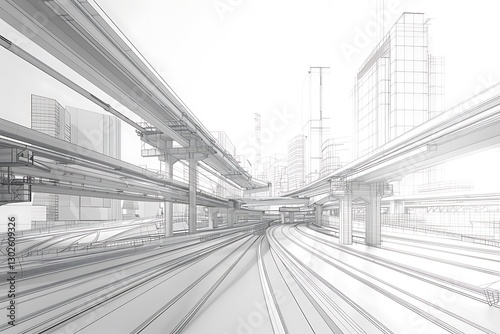 Modern Architectural Sketch of Urban Highway Systems in Cityscape