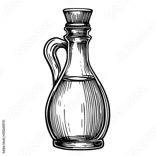 Engraved vector illustration of a vintage glass oil decanter showcasing intricate detailing and elegant shape