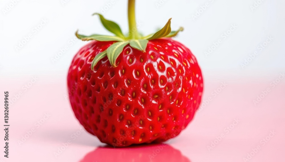 Single ripe strawberry, vibrant red, glossy surface, fresh, stock photo, detail Single ripe strawberry, vibrant red, glossy surface, fresh, stock photo, detail