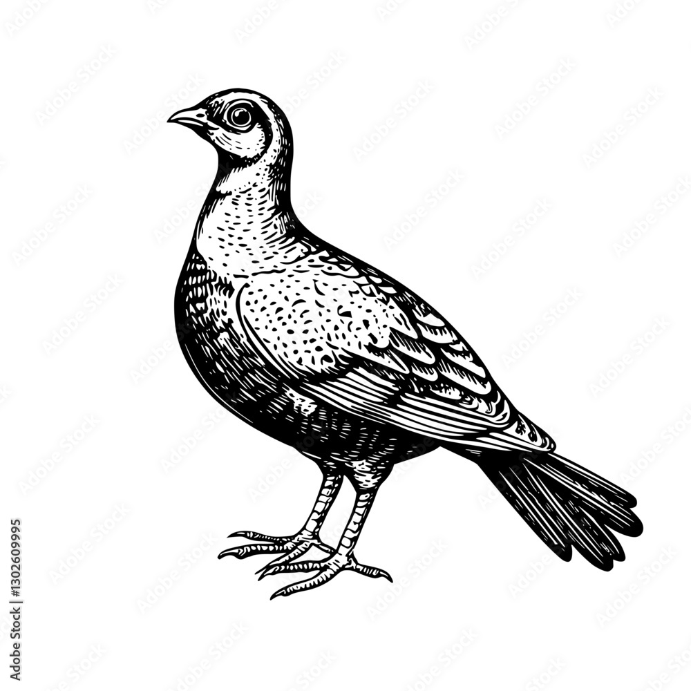 Fototapeta premium Engraved illustration of a bird standing on two legs in a detailed vector design created for artistic purposes